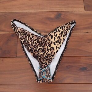 ASOS DESIGN Leopard Print Rib V Front High Leg Bikini Bottoms Size UK 12 US 8